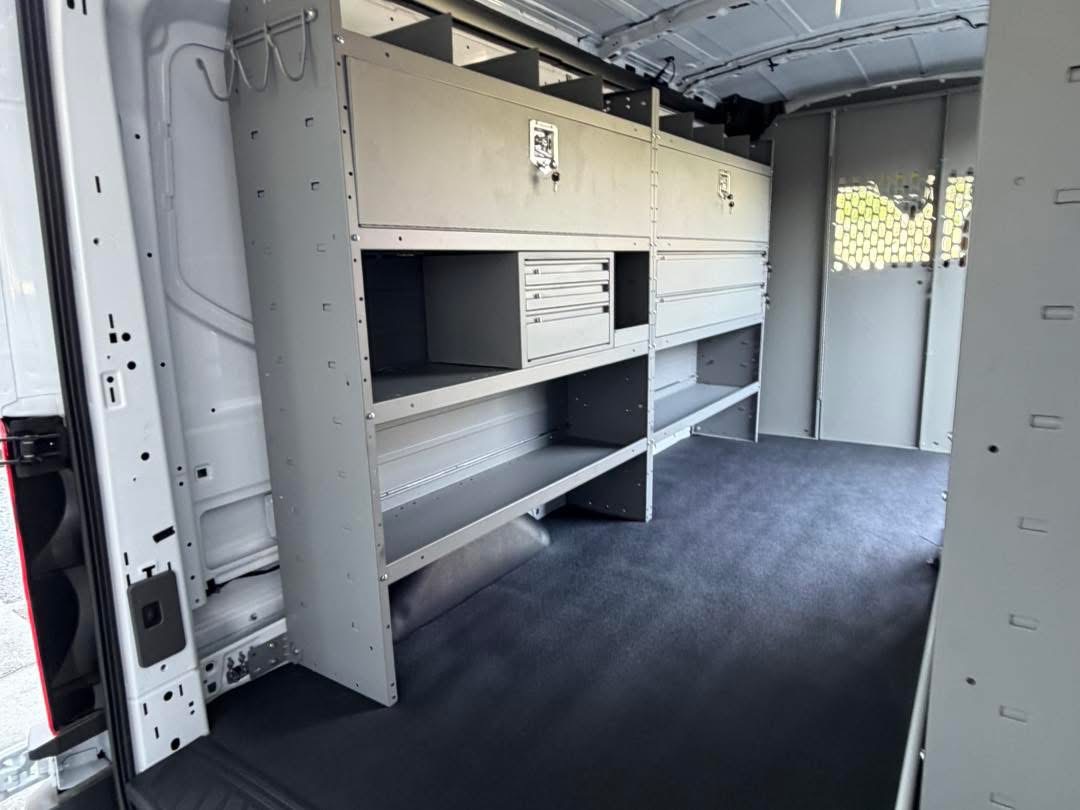 Commercial van shelving with drawer cabinets and upper storage